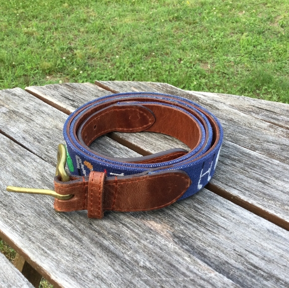 Smathers & Branson Hand Stitched Needlepoint Leather Golf Belt 42 - Picture 2 of 7